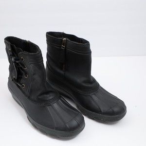 SPERRY G17-61803 Rain Duck Boot Women Size 8.5M Black Waterproof Leather/Manmade